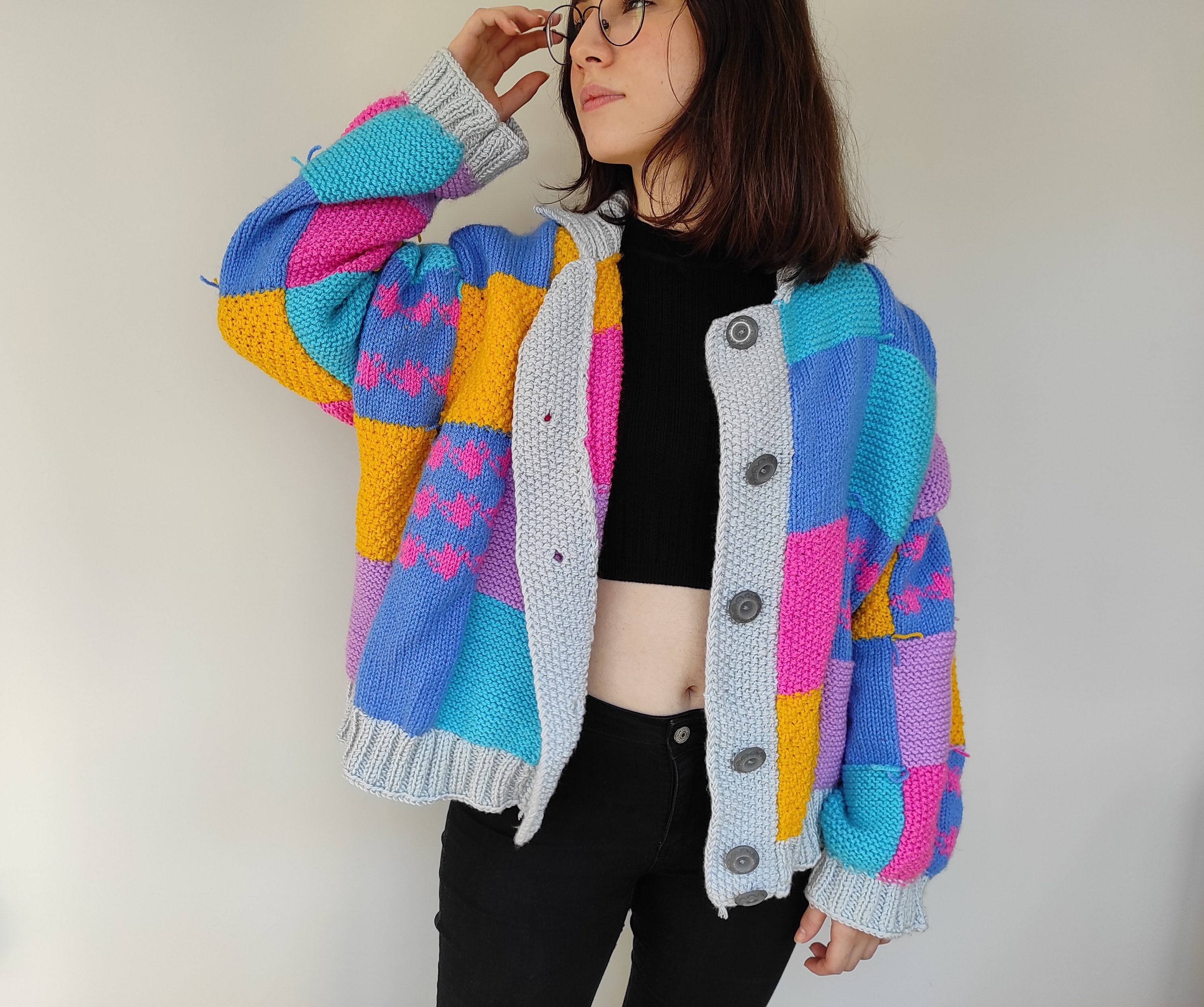 Colorful Cardigan Patchwork - Etsy