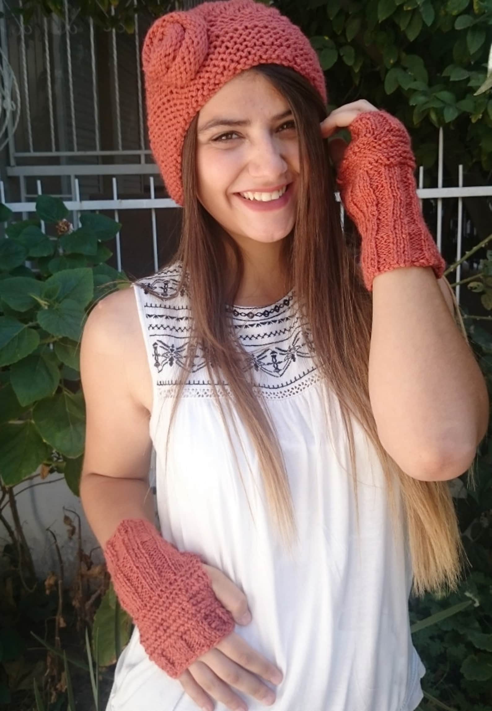 Women Hat and Gloves Set Knit Hat and Fingerless Gloves Wool Etsy