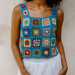 Crochet Granny Square Tank Top: Handmade Boho Festival Shirt