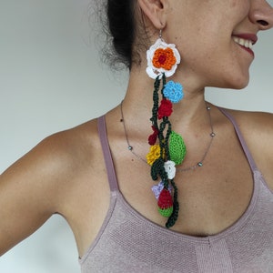 Crochet Flower Dangle Earring: Handmade Mercerized Cotton Statement Jewelry