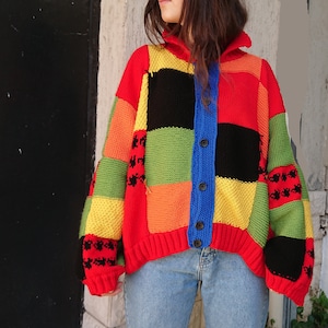 color block patchwork cardigan harry styles