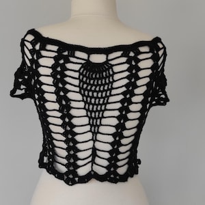 Black Crochet Crop Top: Boho Mesh Festival Outfit