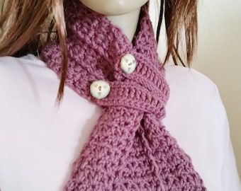 Woman Crochet Scarf, Rose Pink Scarf, Button Crochet Scarf, Button Up Scarf, Gift for Her, Hartford Scarf, Handmade Scarf