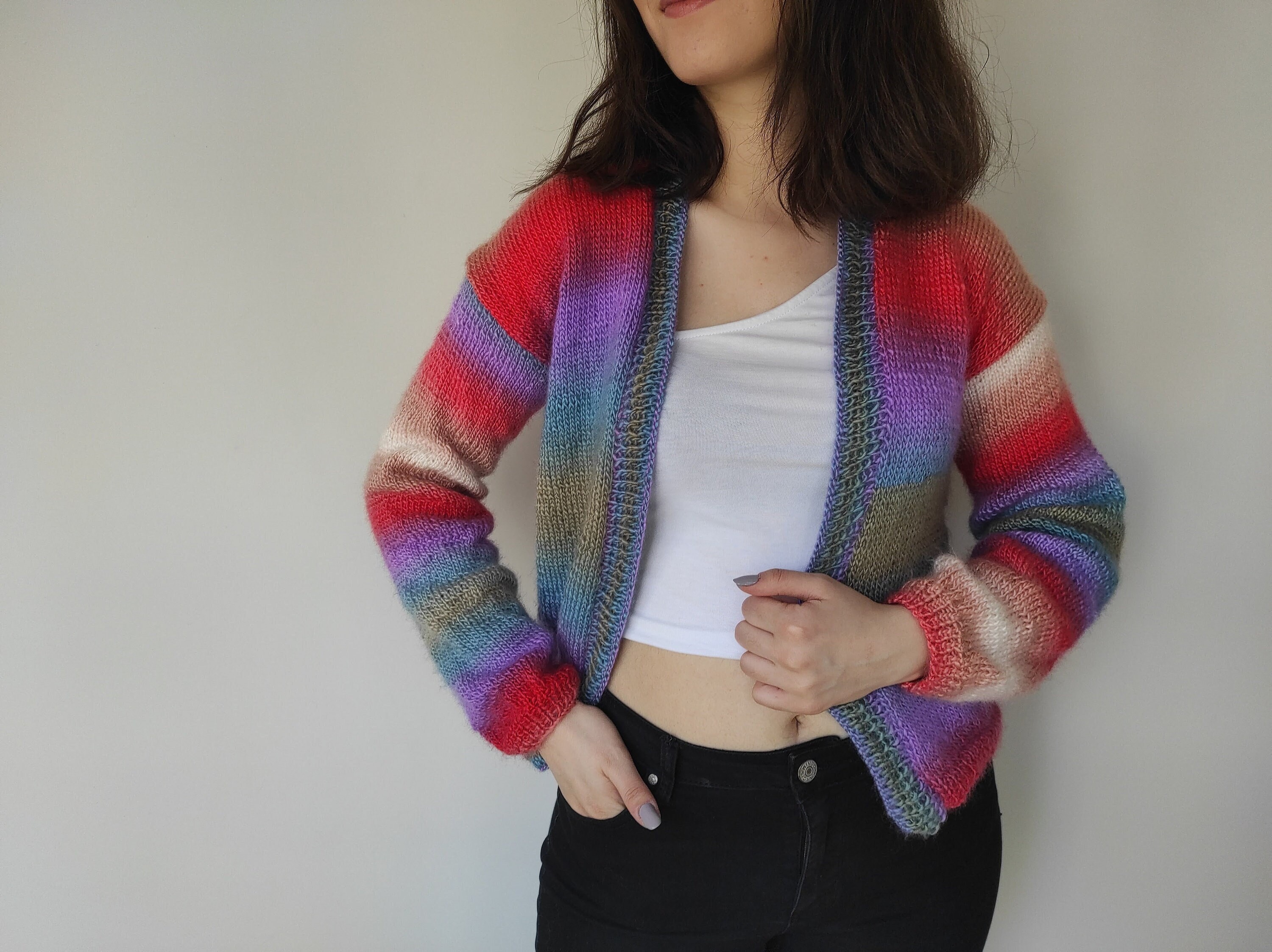 Rainbow Cardigan Gift for Her Hand Knit Sweater Color Block Cardigan Colorful Striped Cardigan Made to Order Etsy UK