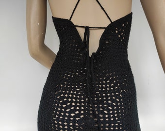 Black See Through Crochet Dress / Handmade to Order