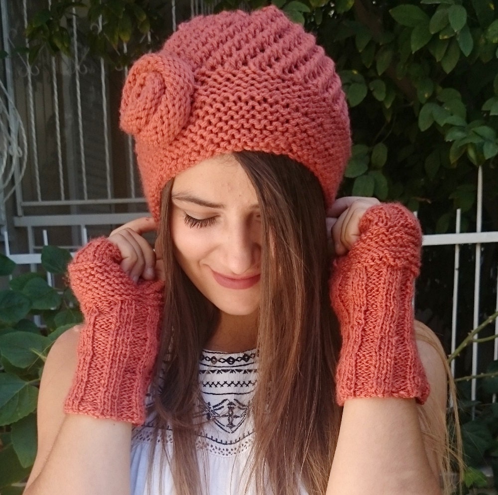 Women Hat and Gloves Set Knit Hat and Fingerless Gloves Wool Etsy