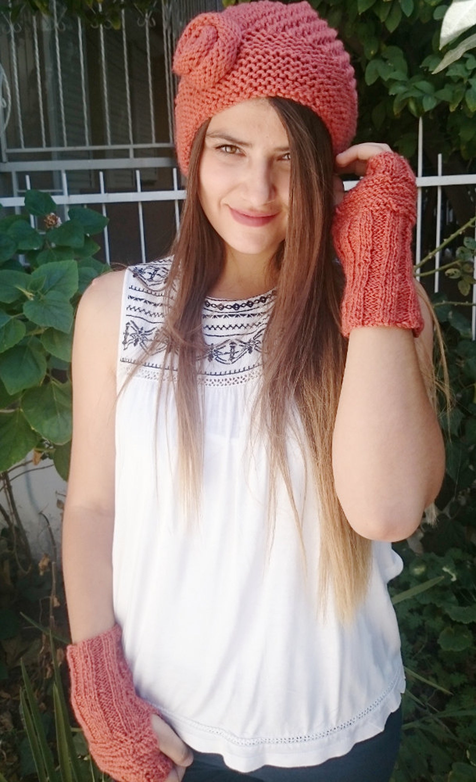 Women Hat and Gloves Set Knit Hat and Fingerless Gloves Wool Etsy