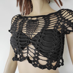 Black Crochet Crop Top: Boho Mesh Festival Outfit