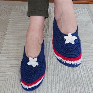 Crochet Star Slippers: Patriotic 4th of July Cotton House Shoes