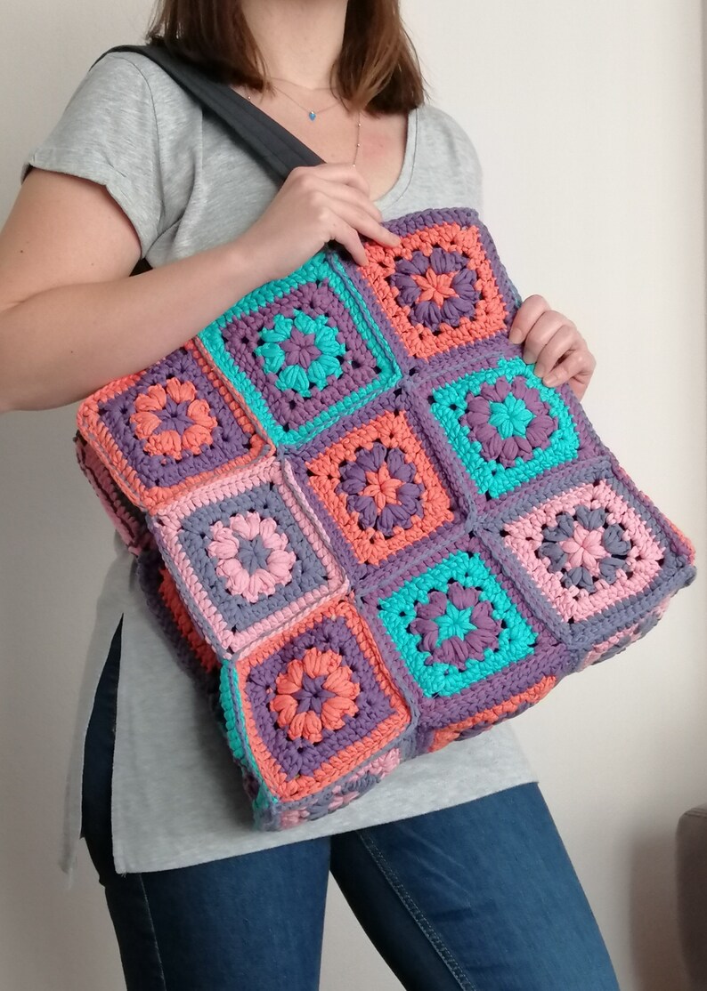 Granny Square Crochet Bag Purple Pink Grey Blue Colorful Etsy