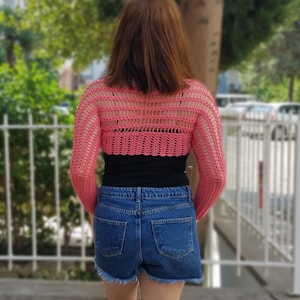 Strechy Long Sleeve Crochet Shrug  | Hand Knit Bolero  | Openwork Jumper Shrug  |  Women Festival Shrug Top