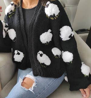 Cardigan Norvégien Femme Avec Motif Mouton - Pull Vintage En Laine Douce, Boutons Bois, Idéal Automne Hiver