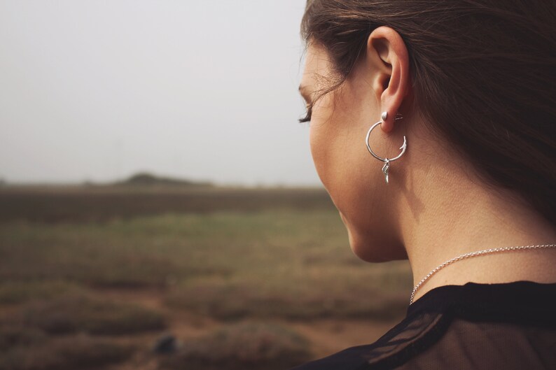 Sterling Silver Fish Hook Hoop Earrings