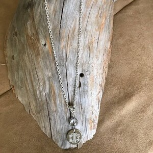 Necklace, 30", Silver, crystal, personalized (Lacy's Long Necklace)