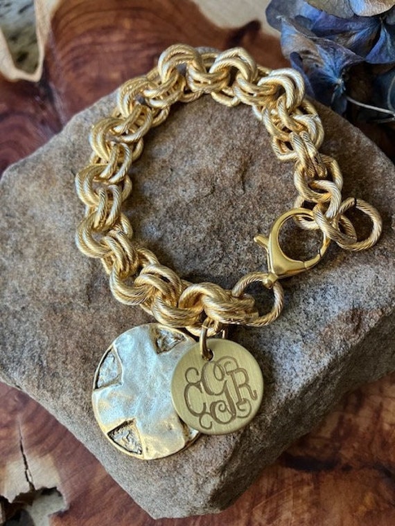 Bracelet, 12K Gold Overlay, Steel Chain, Lord's Prayer Disc
