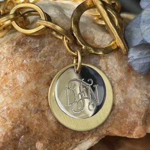 Bracelet, Chunky, gold, double disc, double strand chain, toggle, personalized (Gabbi Gold Bracelet)
