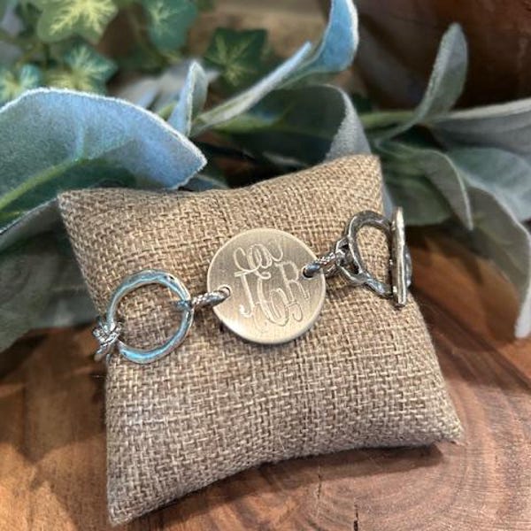Bracelet, Silver, toggle, monogrammed, personalized (Celeste Silver Bracelet)