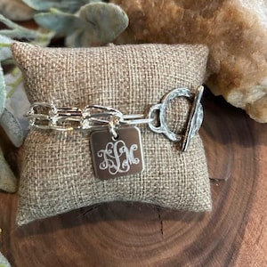 Bracelet, chaîne de trombone, disque carré, bascule organique, argent (bracelet en argent carré simple)