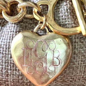 14K Gold Heart Bracelet, Double-Link Chain, Personalized Toggle