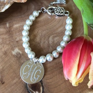 Bracelet, Pearl, New, silver, personalised, engraved (New Pearl Bracelet)
