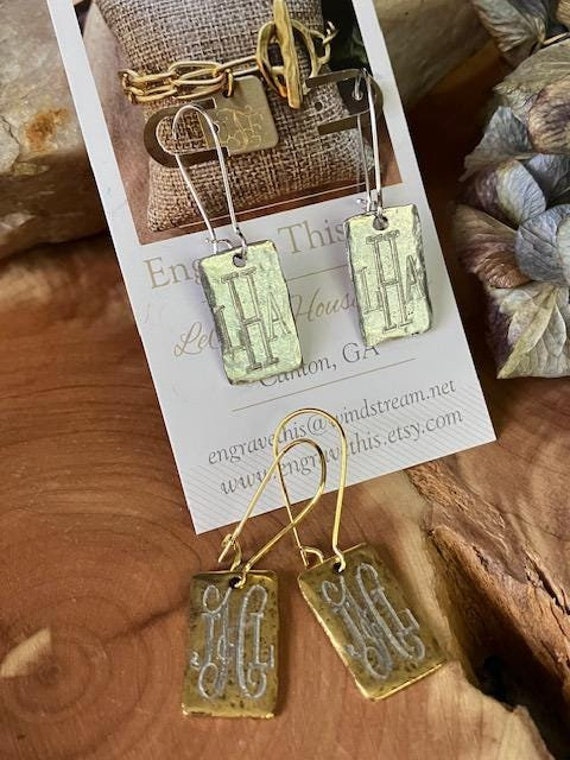 Hammered Rectangle Drop Earrings with Two-Tone Brass and Sterling Silver Hammered Rectangle Drop Earrings with Two-Tone Brass and Sterling Silver