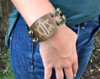 Bracelet, Cuff, antique brass, silver chain, gold chain, personalized, bold (LeAnn's Favorite Bracelet)