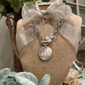 Necklace, Silver, Toggle, 19 inch, personalized, monogrammed (Lock & Key Toggle Nk)