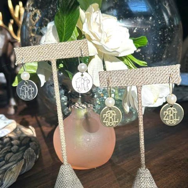 Earrings, silver, gold, pearl, personalized, monogrammed (KD pearl earring)