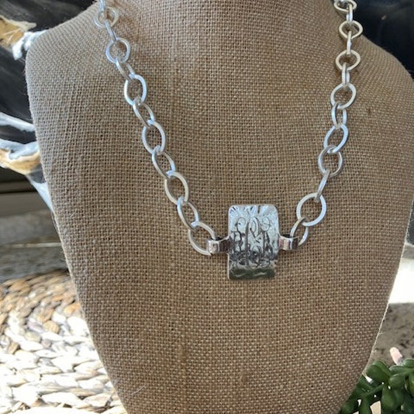 Necklace, Hammered Silver Rectangle, 19" length, matte silver chain, personalized (Hammered Silver Rect Necklace)