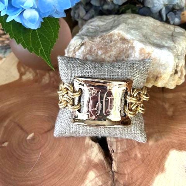 Bracelet, Chunky, Bold, Cuff, Gold, Personalized, chain (Large Gold Cuff Bracelet)