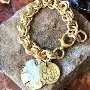Bracelet, 12K gold overlay, steel chain, Lord's Prayer Disc, Christian, Lobster Claw Closure, monogrammed (Lord's Prayer Bracelet Gold)
