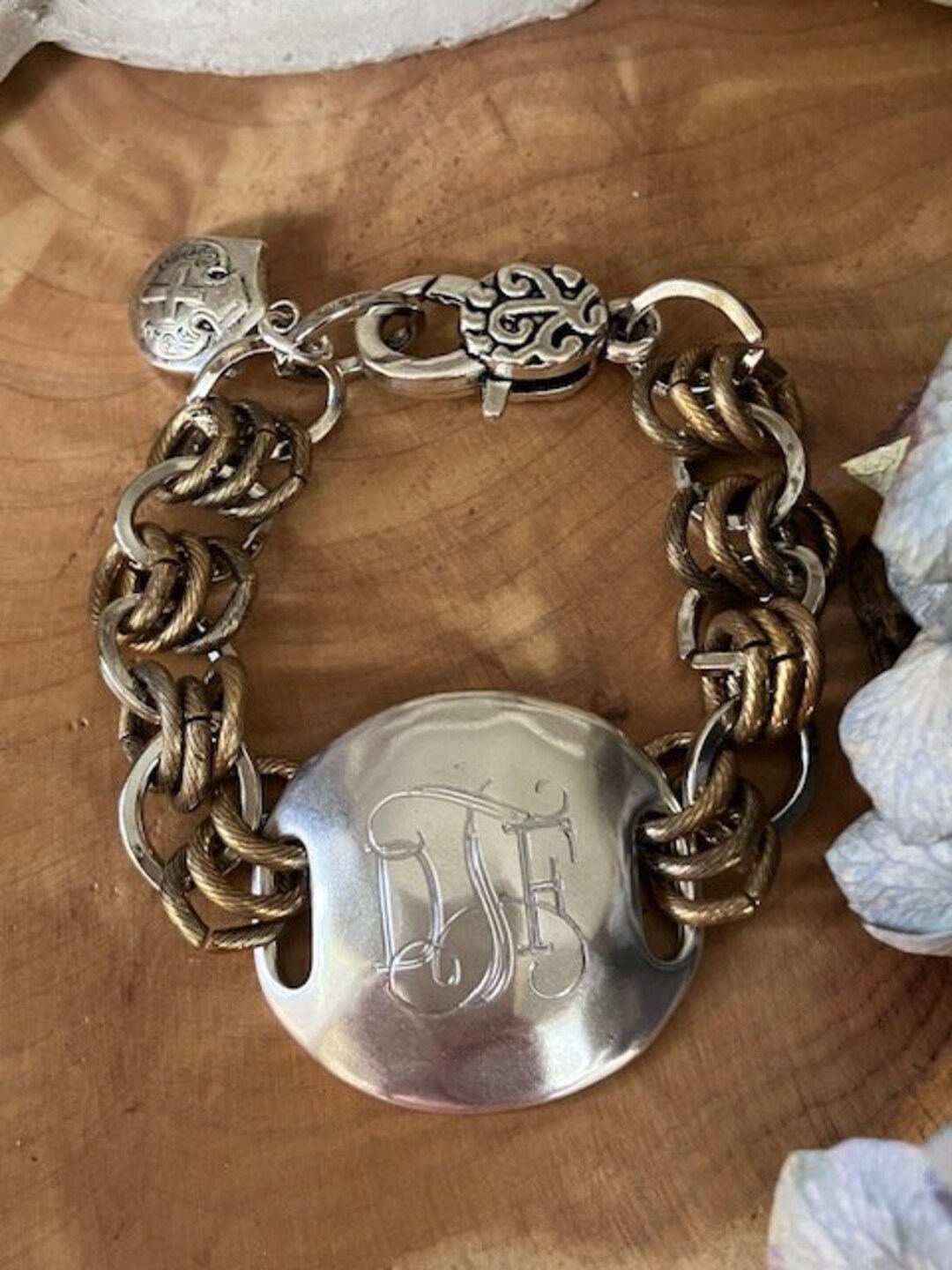 Bracelet, Bold, Hammered, Silver, Two Tone ,chunky, Personalized ...