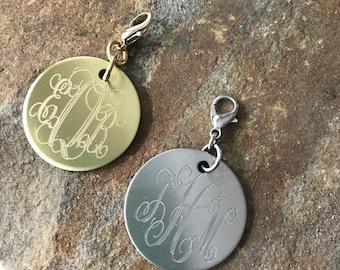 Pendant, Silver, Gold, engraved, personalized, clip on, lobster claw hook