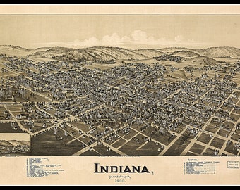 Old Map of Indiana Vintage Pennsylvania Art PA from 1900 Historic Decor