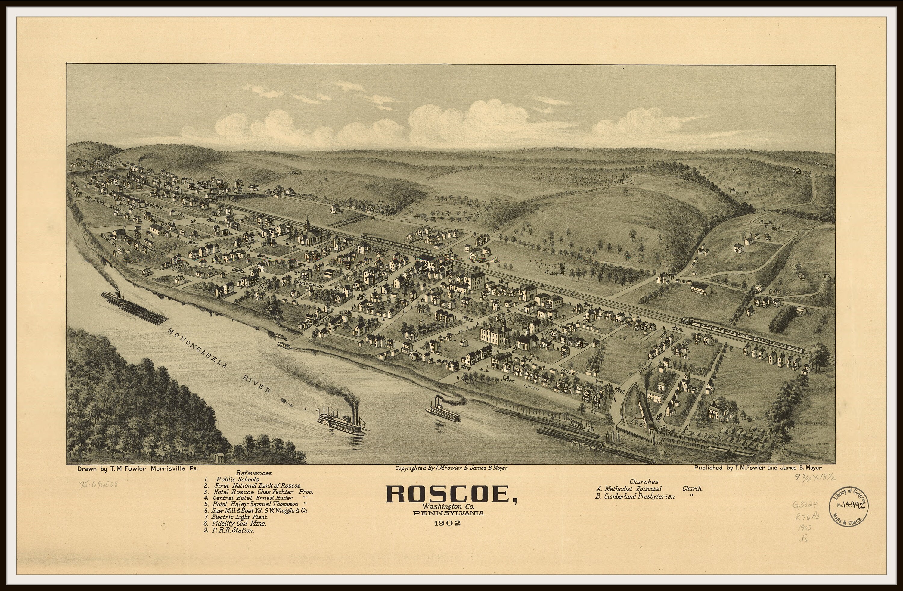 Roscoe PA panoramic map dated 1886. This print is a wonderful Etsy