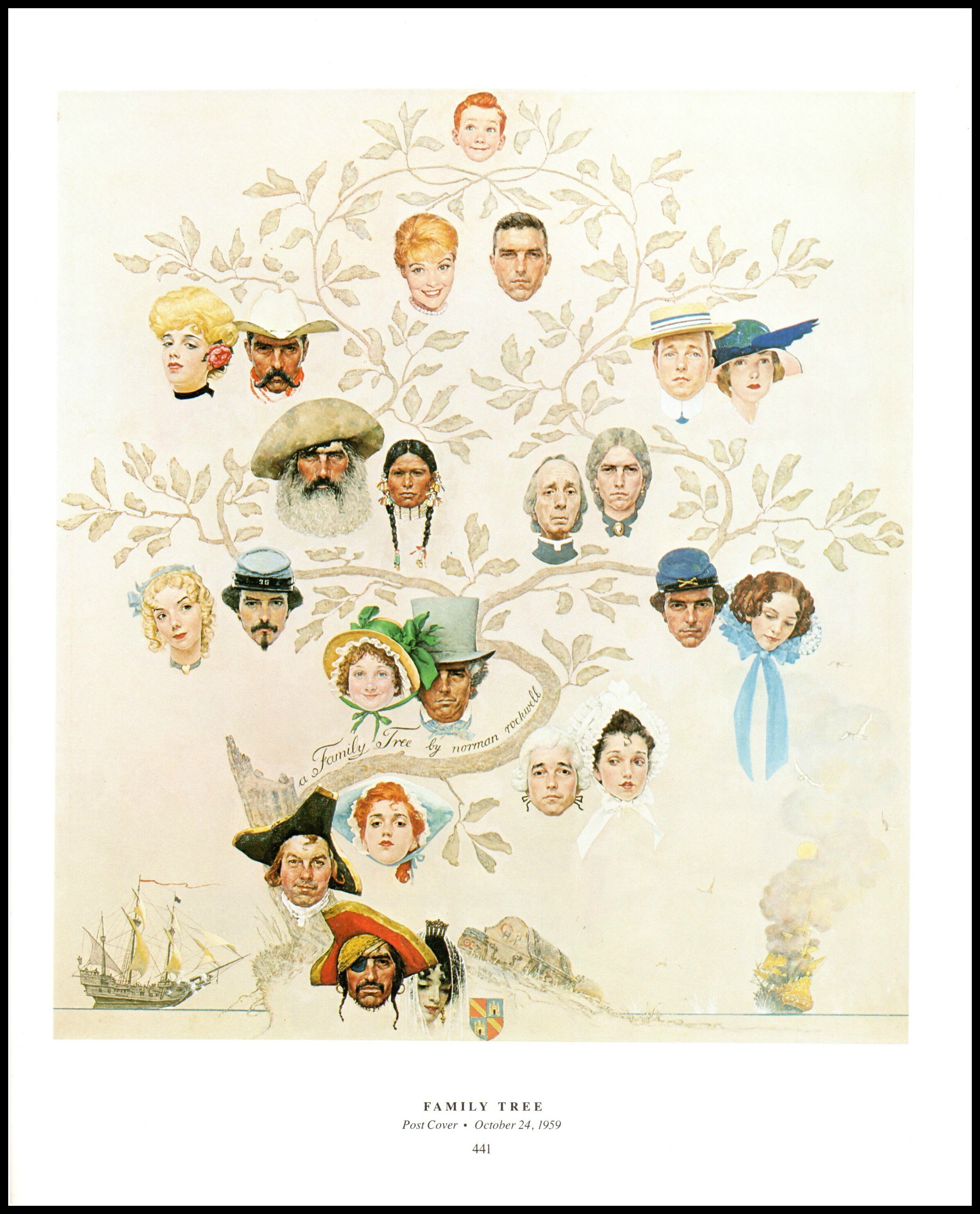 Vtg Art Print Norman Rockwell Poster 12/" x 15/" Triple Self Portrait