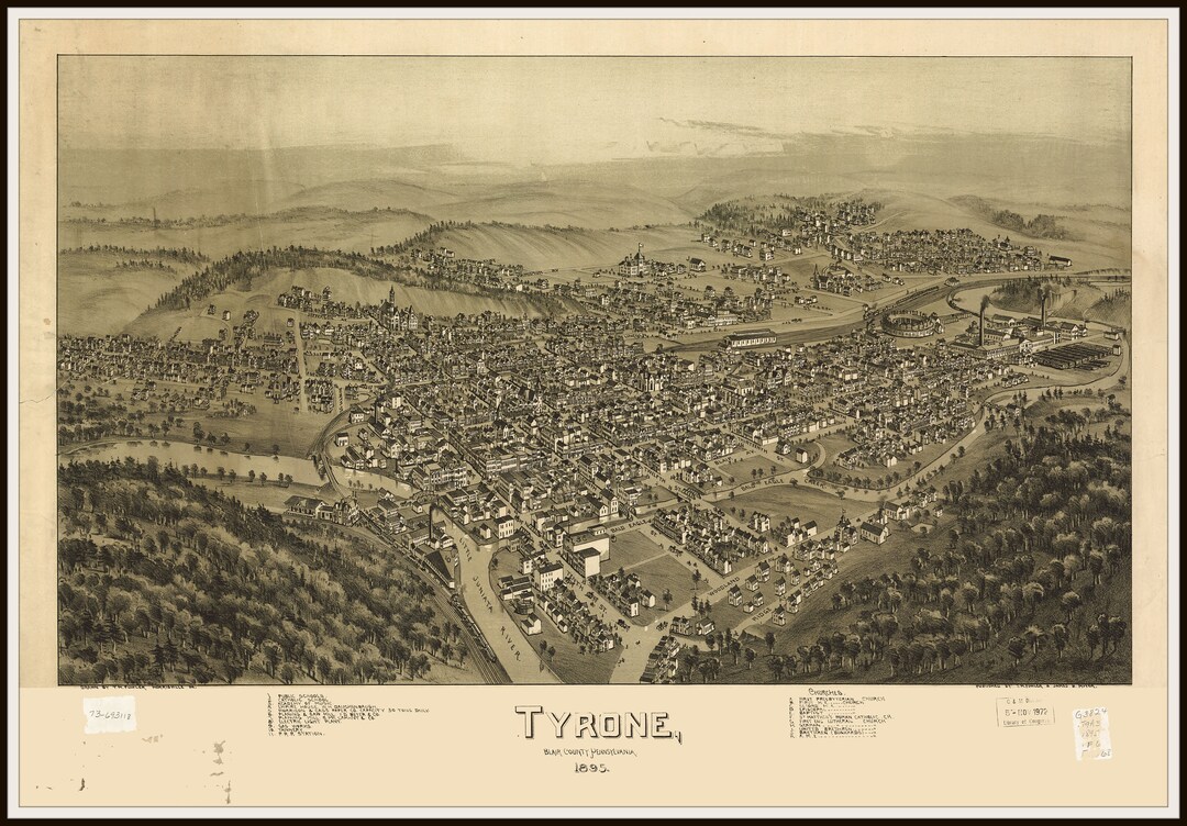 Tyrone PA Panoramic Map. This Print is a Wonderful Wall - Etsy