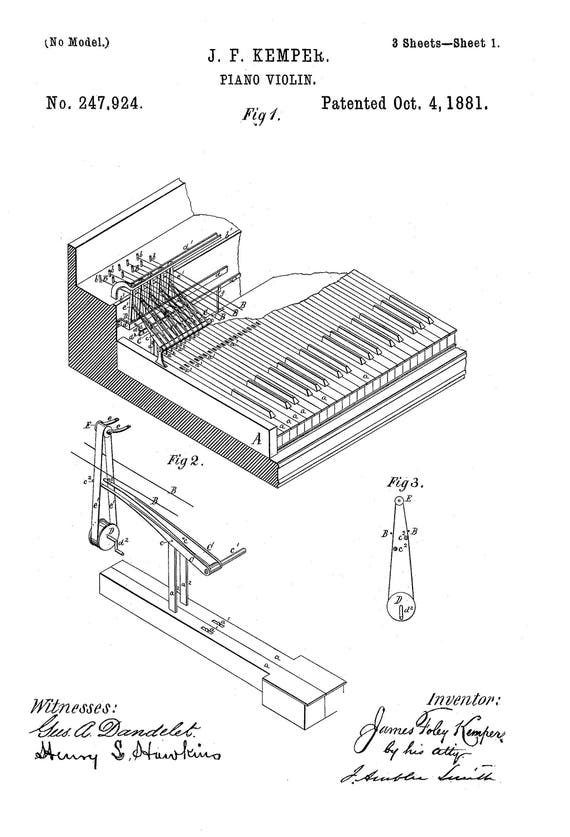 Piano Violin Patent 247924 Dated October 4 1881 Piano Etsy