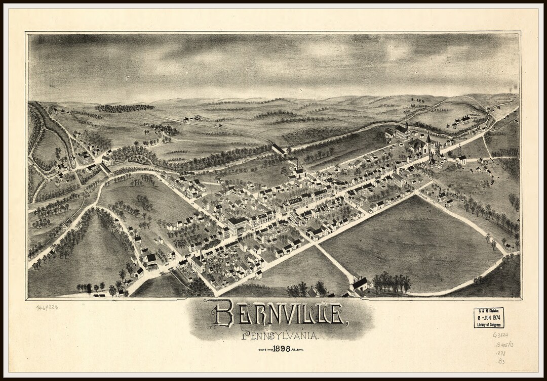 Bernville PA Panoramic Vintage Mapmap Art Vintage Map Etsy
