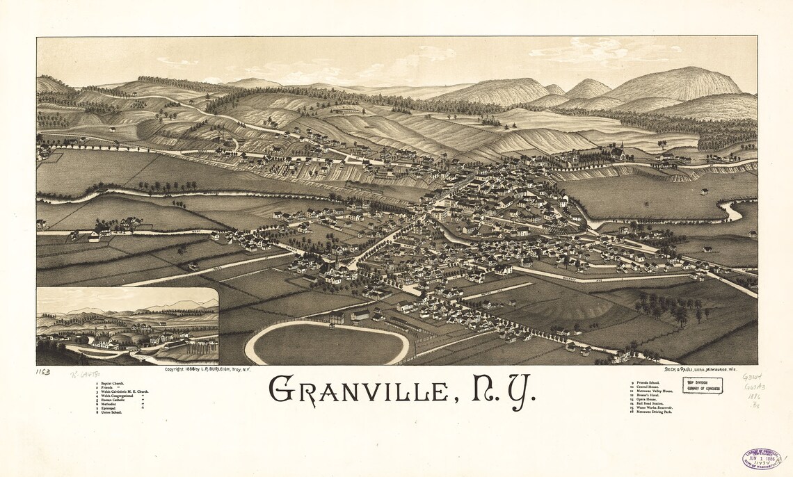Granville NY Panoramic Map. This Print is a Wonderful Wall Etsy