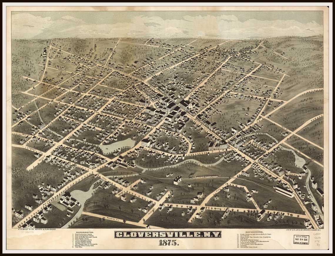 Gloversville NY Panoramic Map. This Print is a Wonderful Wall Etsy
