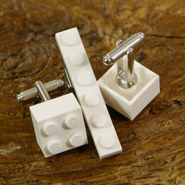 Modern White Cufflink and Tie Clip Set - Simple Cufflink Design For Any Modern Outfit - Made From Lego Pieces