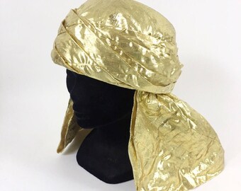 Vintage 1980s golden lame harem turban hat