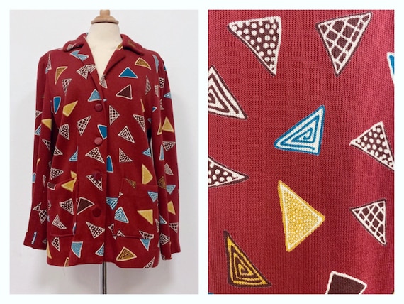 Vintage 1980s abstract geometric print knitted woo