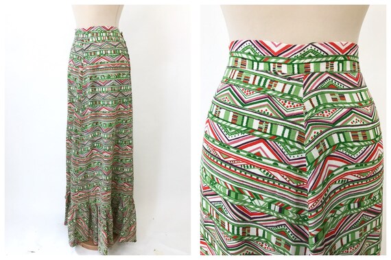 Vintage 1970s abstract print long skirt - size M