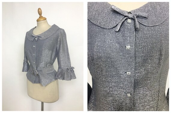 Vintage 1960s silver lurex Mod blouse top shirt -