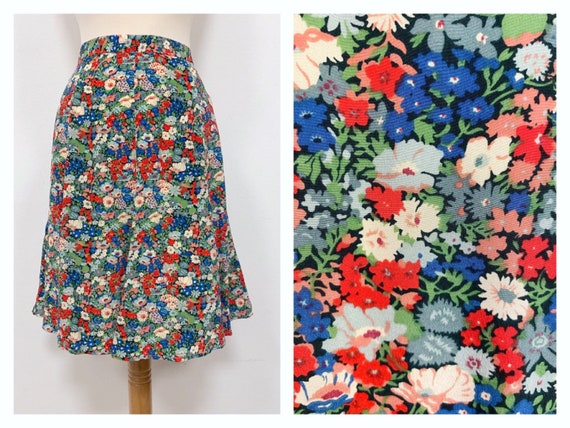 Vintage 1980s floral print silk mini skirt - Size