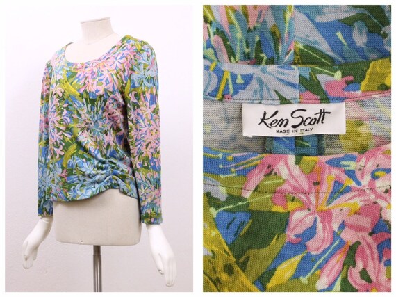 KEN SCOTT vintage 1980s 1990s floral print jersey