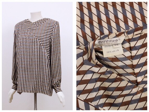 Vintage 1980s geometric print silk oversize blouse