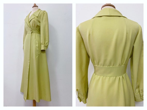 Vintage 1970s lime green long overcoat dress - siz